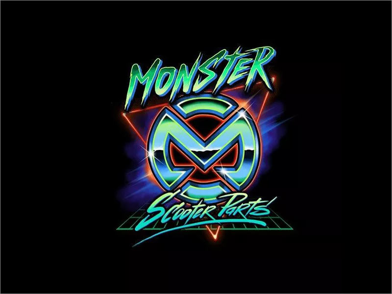 Monster Scooter Parts復(fù)古懷舊風格幾何形logo設(shè)計
