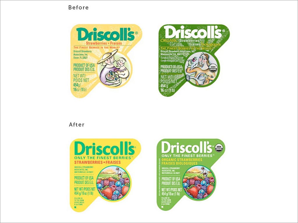 Driscoll's水果重新包裝設(shè)計新舊標簽包裝設(shè)計對比
