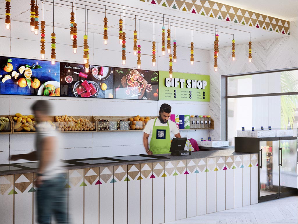 美國毛伊島雪糕冷飲店logo店面設(shè)計(jì)之收銀臺設(shè)計(jì)