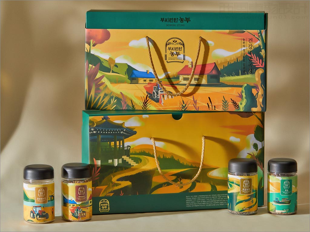 韓國(guó)大米雜糧農(nóng)產(chǎn)品禮盒包裝設(shè)計(jì)