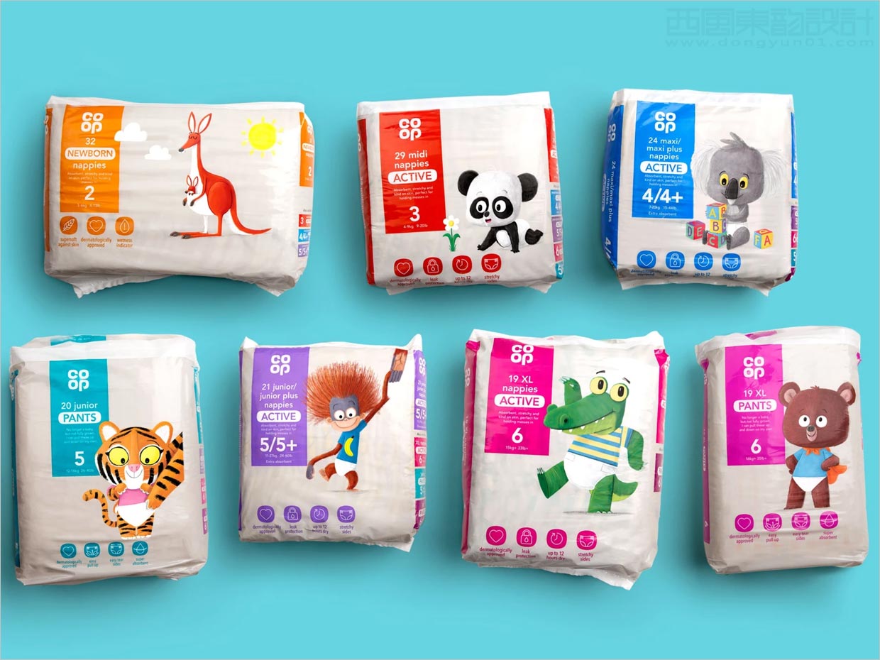 繪本風格插圖的英國coop嬰兒紙尿褲包裝設(shè)計