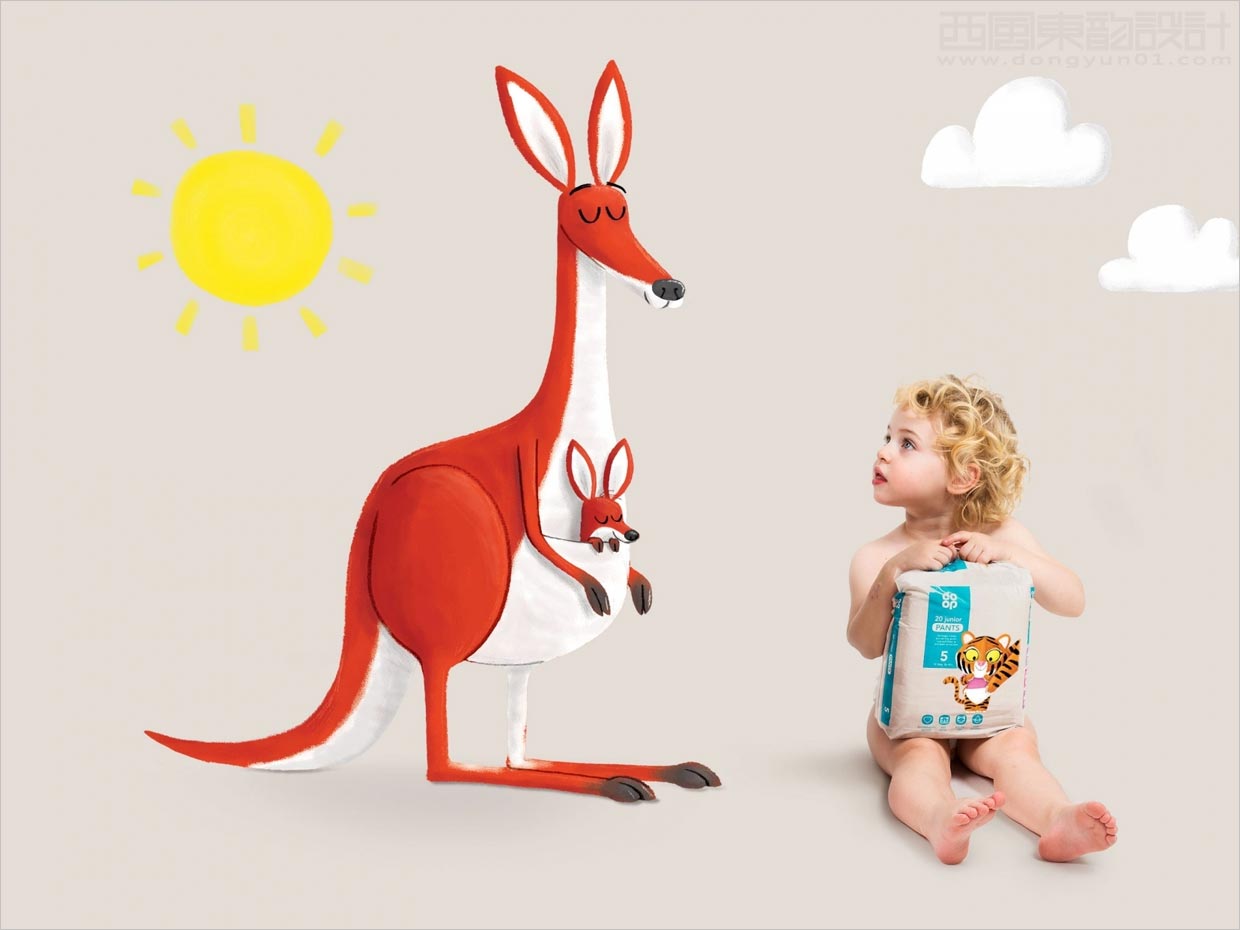 繪本風格插圖的英國coop嬰兒紙尿褲包裝設(shè)計